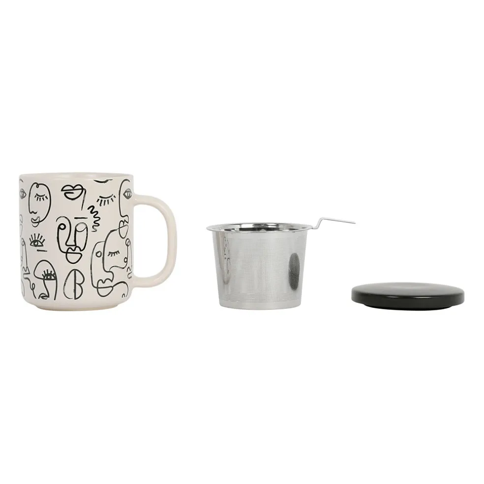 Tisanière visage beige en grès avec filtre 45cl -terre brulée