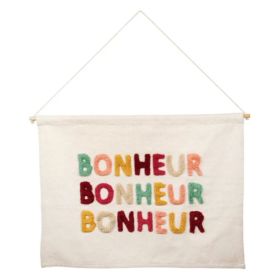 Toile en coton"Bonheur" multicolore 86x60cm - Famille