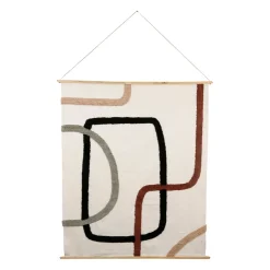 Toile tuftée écru, brun et sauge en coton -terre brulee