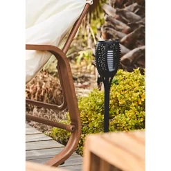 Torche solaire noir effet flamme h61.5cm