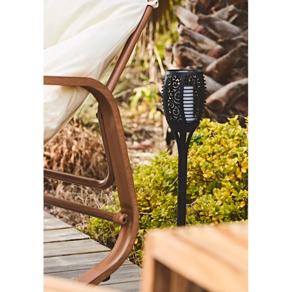Torche solaire noir effet flamme h61.5cm