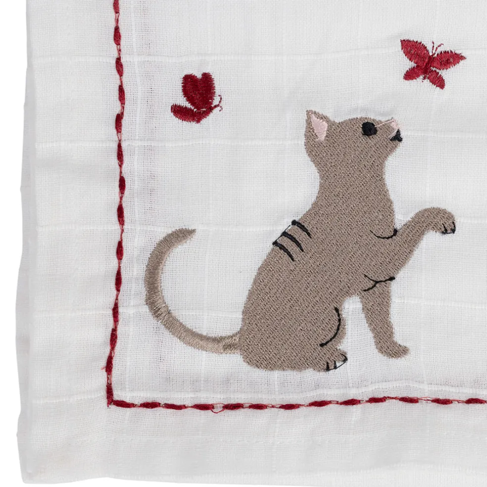 Torchon en coton blanc avec chat 70x50cm - A La Ferme