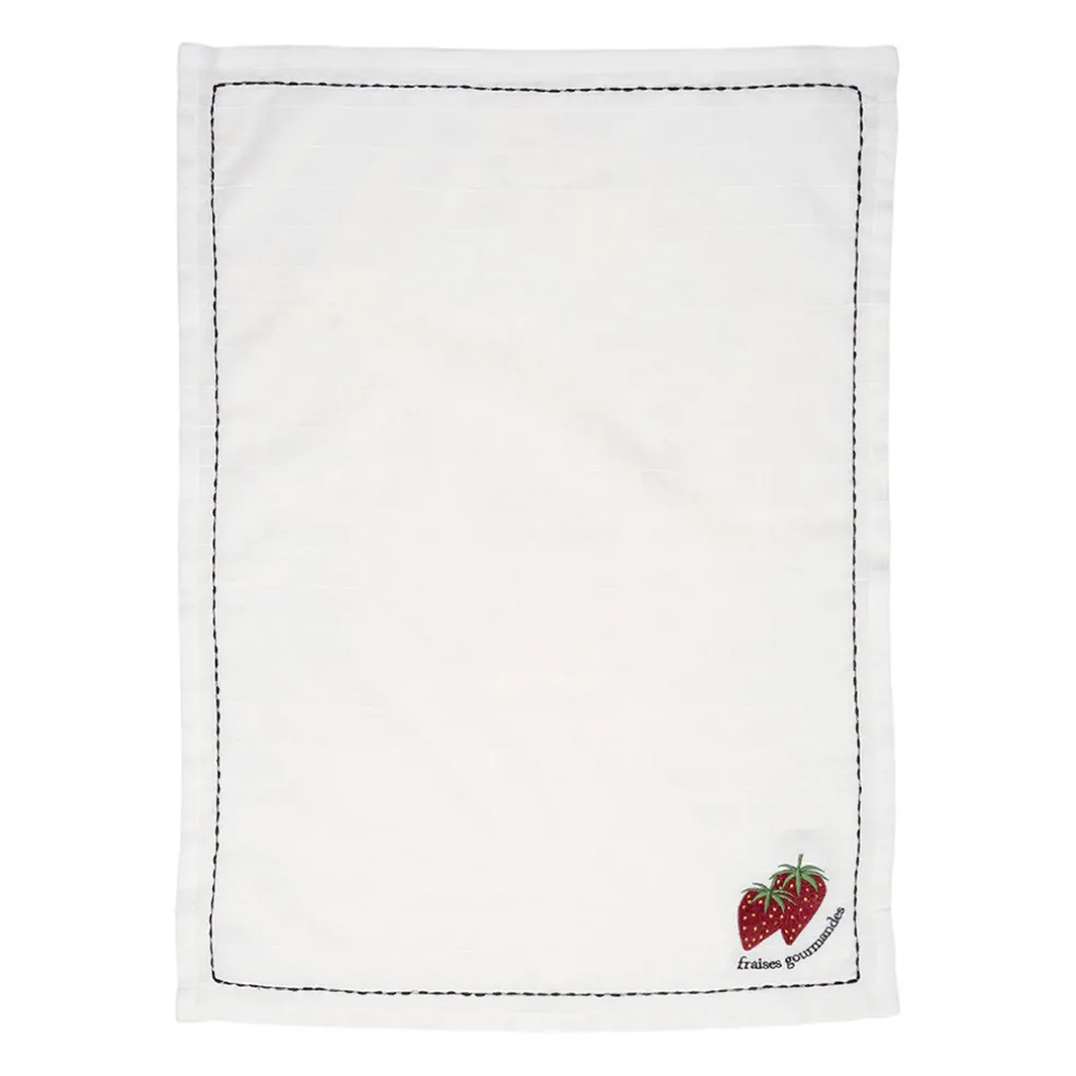 Torchon en coton blanc avec fraises 70x50cm - A La Ferme
