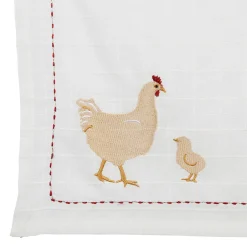 Torchon en coton blanc avec poule 50x70cm - A La Ferme