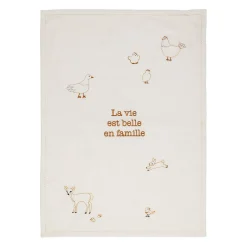 Torchon en coton écru et brun 70x50cm - La Ferme