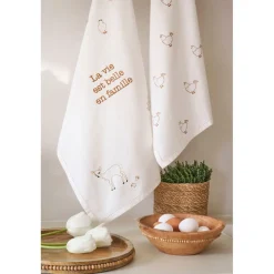 Torchon en coton écru et brun 70x50cm - La Ferme