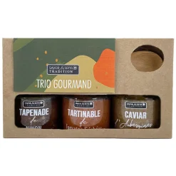 Trio de 3 tartinables : tapenade, tartinable et caviar