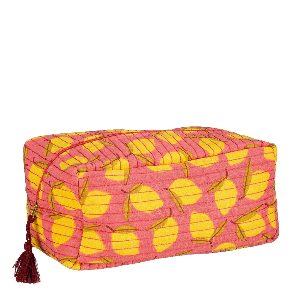 Trousse de toilette citron en coton rose