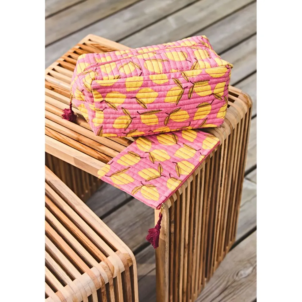 Trousse de toilette citron en coton rose