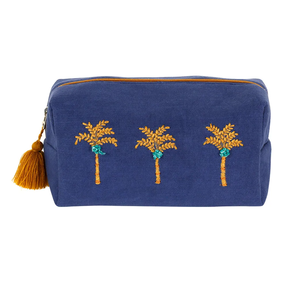 Trousse de toilette en coton et polyester indigo palmier - Mocoa