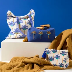 Trousse de toilette en coton et polyester indigo palmier - Mocoa