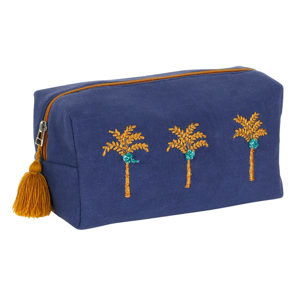 Trousse de toilette en coton et polyester indigo palmier - Mocoa