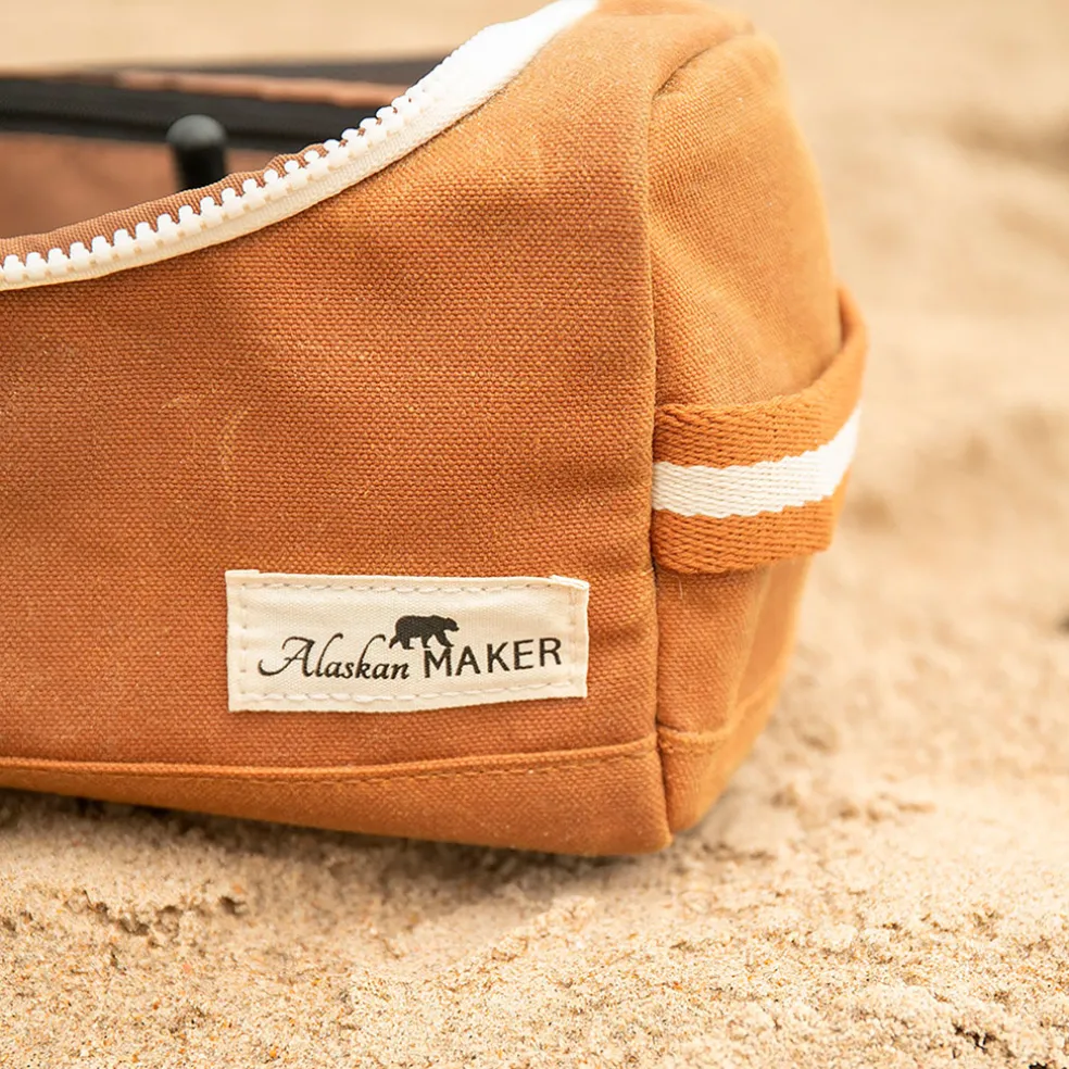 Trousse de toilette en tissu moutarde recycleée - Kenai