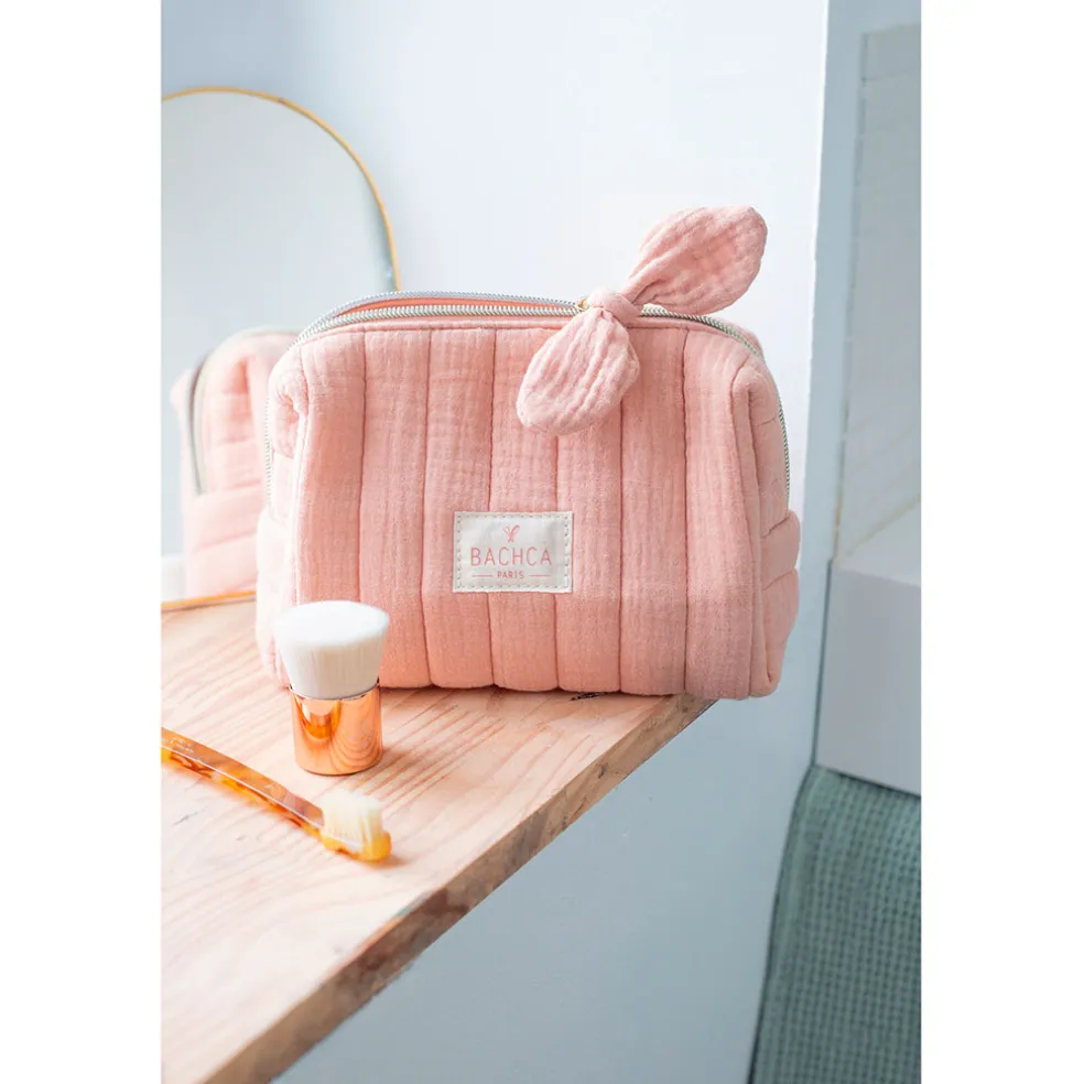 Trousse maquillage en coton rose