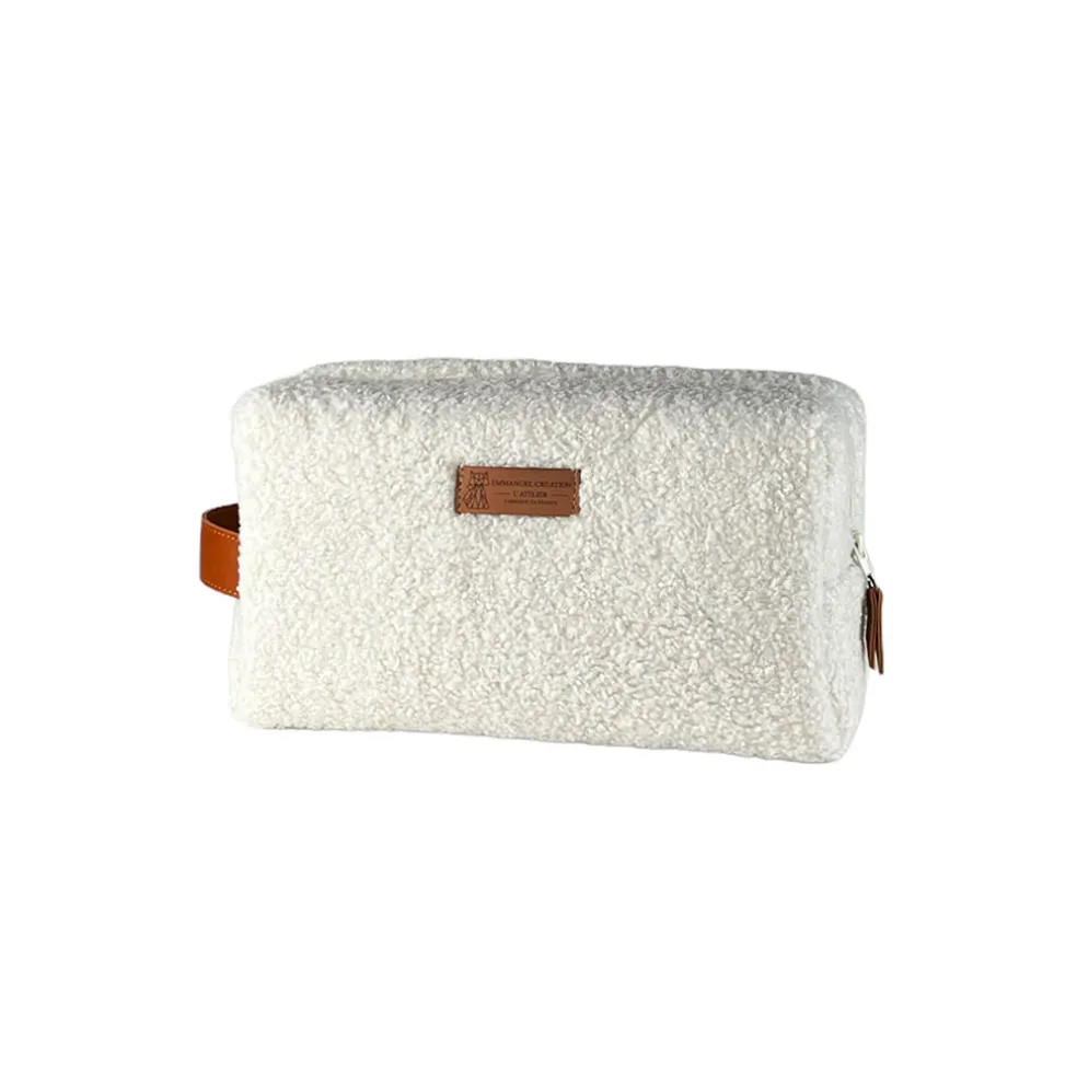 Trousse nomade m bouclette ecru 29x11xh14cm
