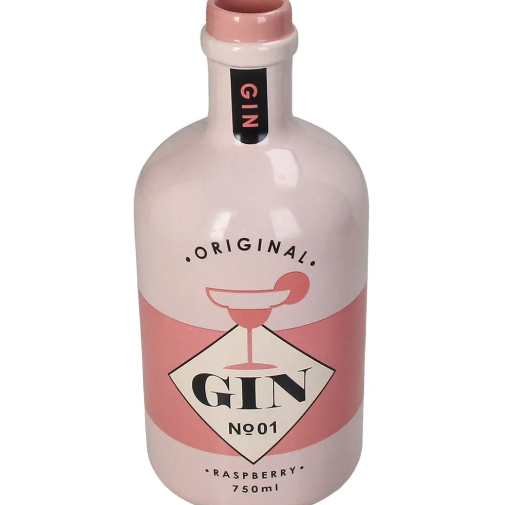 Vase bouteille de gin en grès rose h21cm