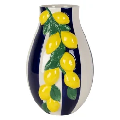 Vase citron rayé en dolomite indigo blanc et jaune h28cm - Medi