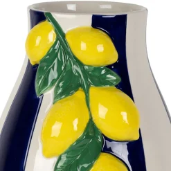 Vase citron rayé en dolomite indigo blanc et jaune h28cm - Medi