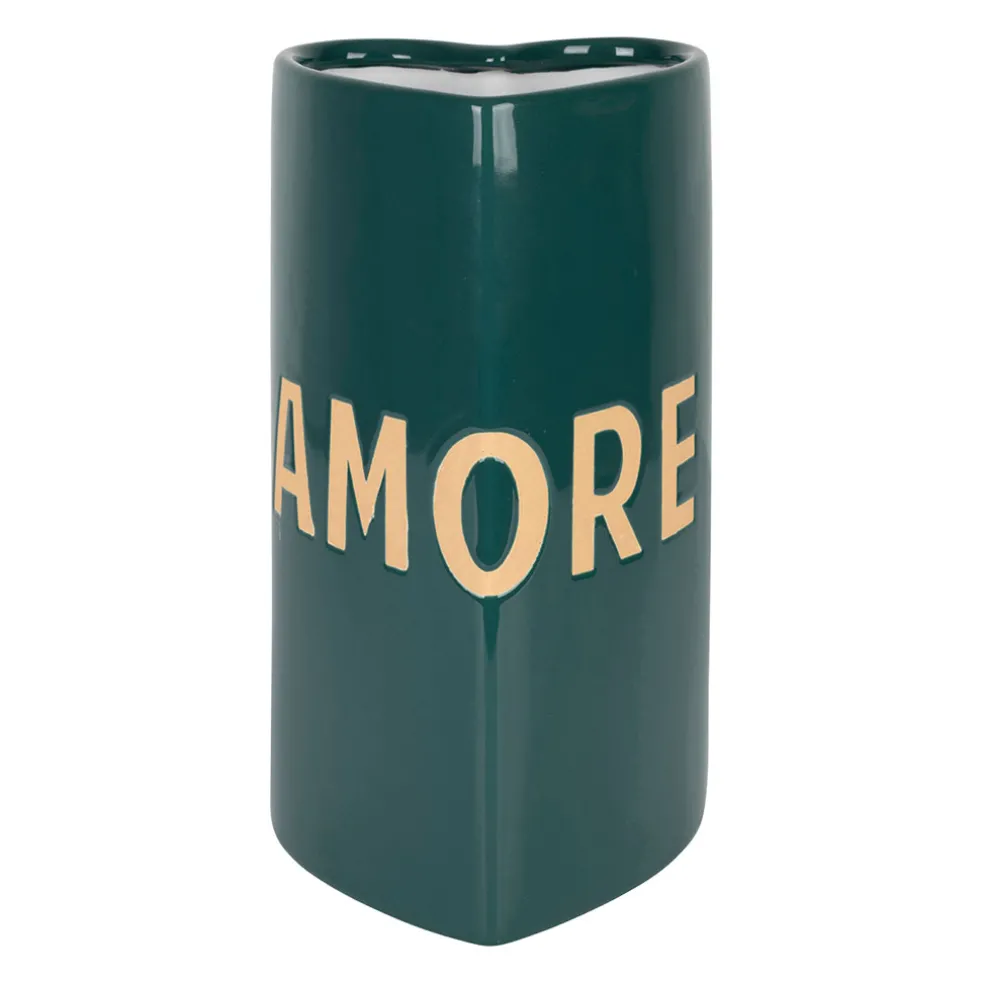 Vase coeur en grès "Amore" émeraude h24cm - Funky