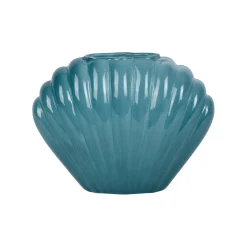 Vase coquillage en verre bleu h14.5cm - Leucie