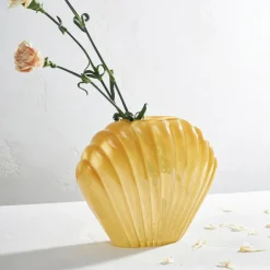 Vase coquillage en verre ocre h22cm - Leucie
