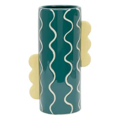Vase cylindrique en grès émeraude et jaune h30cm - Lumi