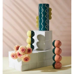 Vase cylindrique en grès émeraude et jaune h30cm - Lumi