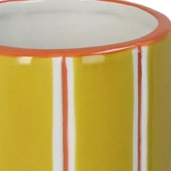 Vase en grès à rayures jaune 9x9x23cm