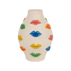 Vase en porcelaine avce lèvres multicolore h21cm - Visage-Arty