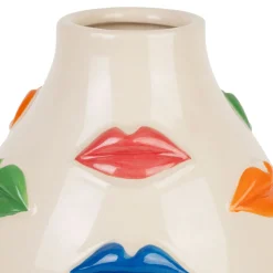 Vase en porcelaine avce lèvres multicolore h21cm - Visage-Arty
