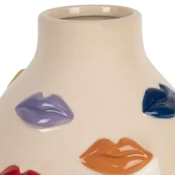 Vase en porcelaine avec lèvres multicolore h30cm - Visage-Arty