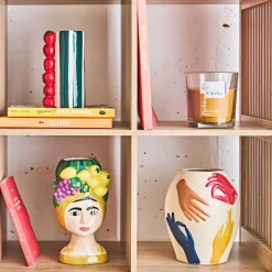 Vase en porcelaine avec mains multicolore h22.5cm - Visage-Arty