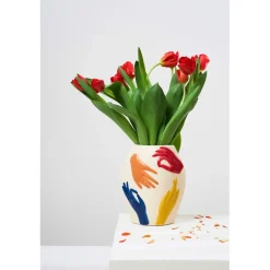Vase en porcelaine avec mains multicolore h22.5cm - Visage-Arty