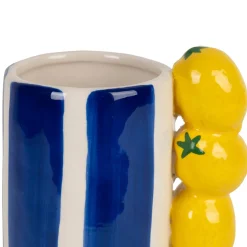 Vase en porcelaine indigo et jaune citron h19cm - Mocoa