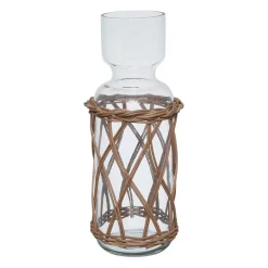 Vase en verre et rotin naturel foncé h33cm - Fantine