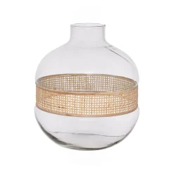 Vase en verre et rotin naturel h23cm - Fantine