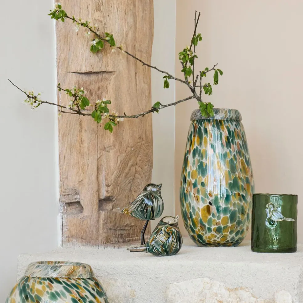 Vase en verre émeraude et doré h31cm - Menorca