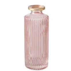 Vase en verre strié rose et or h13cm - Adore