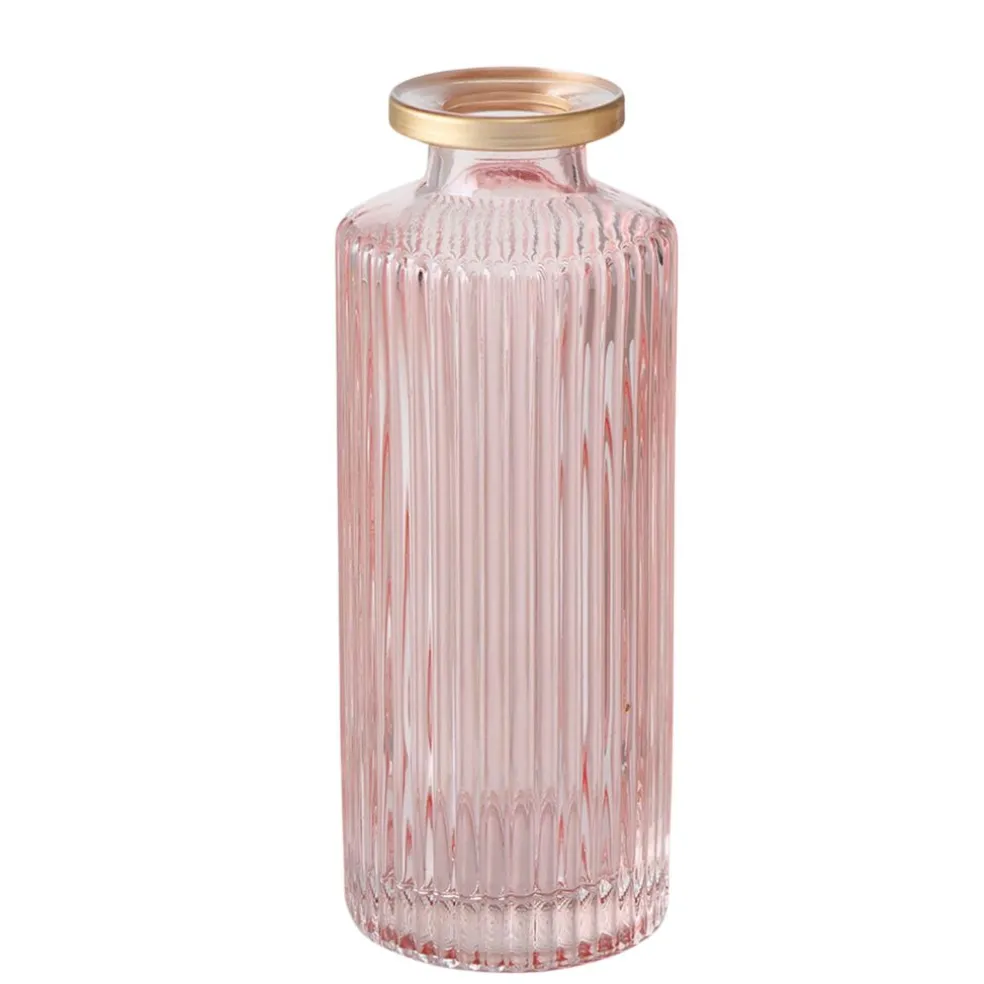 Vase en verre strié rose et or h13cm - Adore