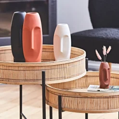 Vase Face Noir 11.5X10.5Xh31Cm Gres