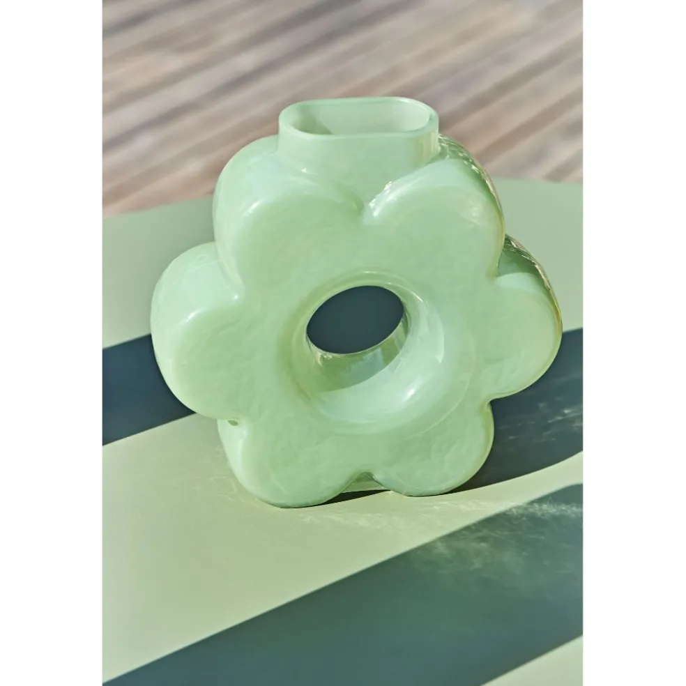 Vase fleur en verre vert menthe