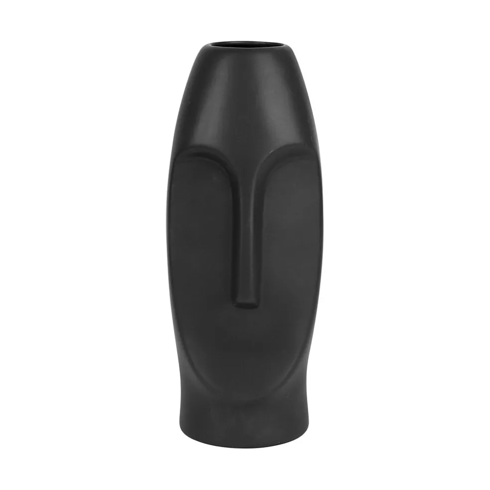 Vase mate face noir h24cm en gres