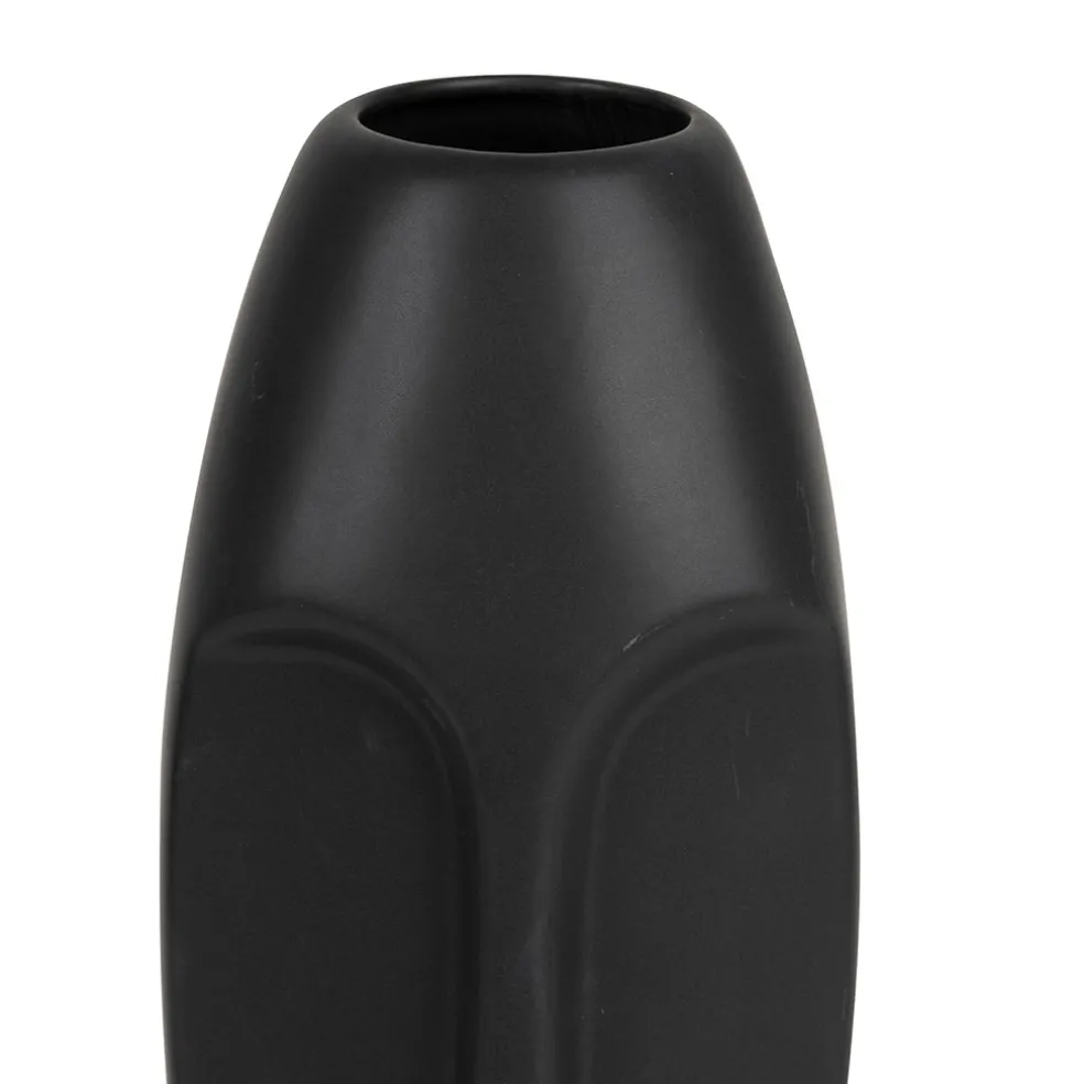 Vase mate face noir h24cm en gres