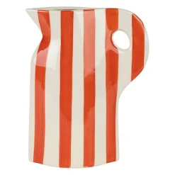 Vase pichet en grès rayé corail et blanc h24cm - Artist