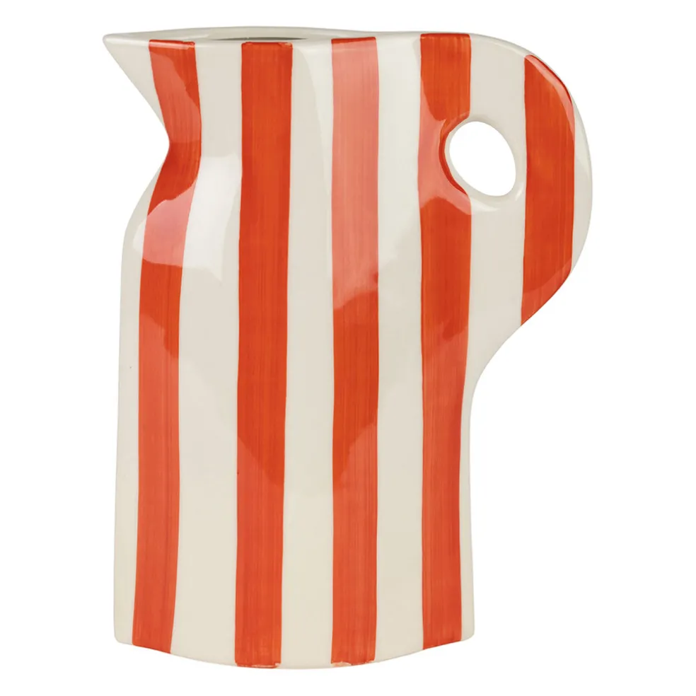Vase pichet en grès rayé corail et blanc h24cm - Artist