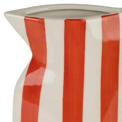 Vase pichet en grès rayé corail et blanc h24cm - Artist