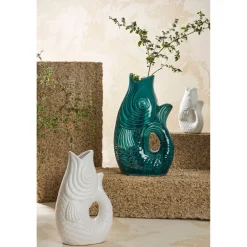 Vase Poisson en gres blanc h39cm