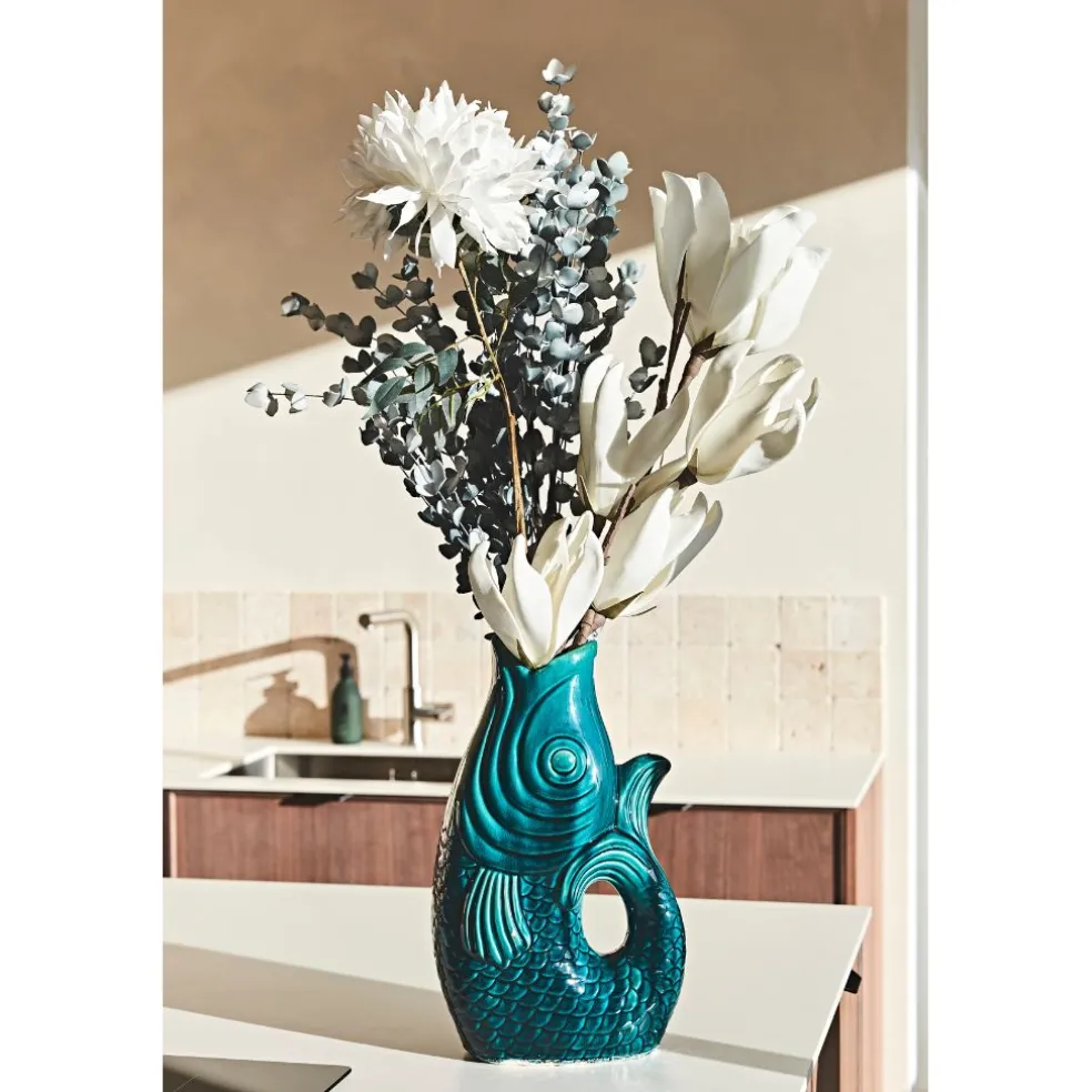 Vase Poisson en gres vert emeraude h39cm