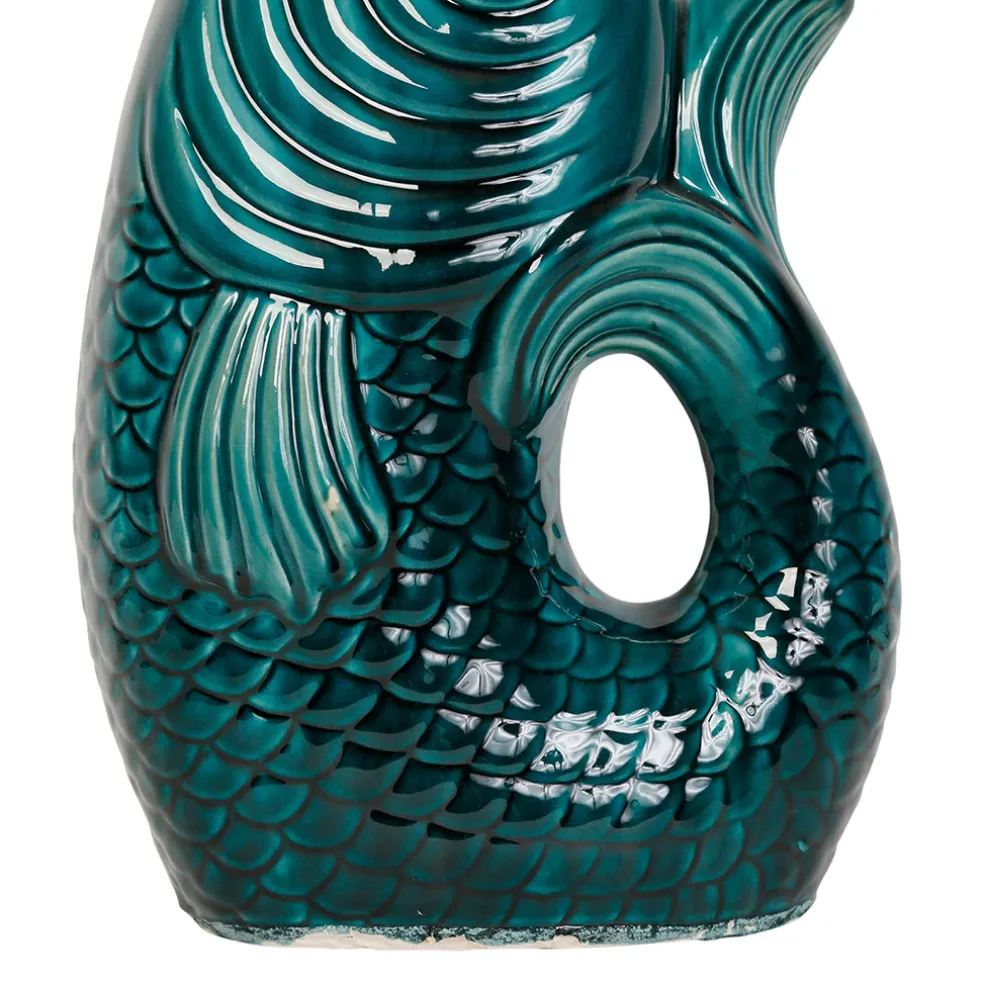 Vase Poisson en gres vert emeraude h39cm
