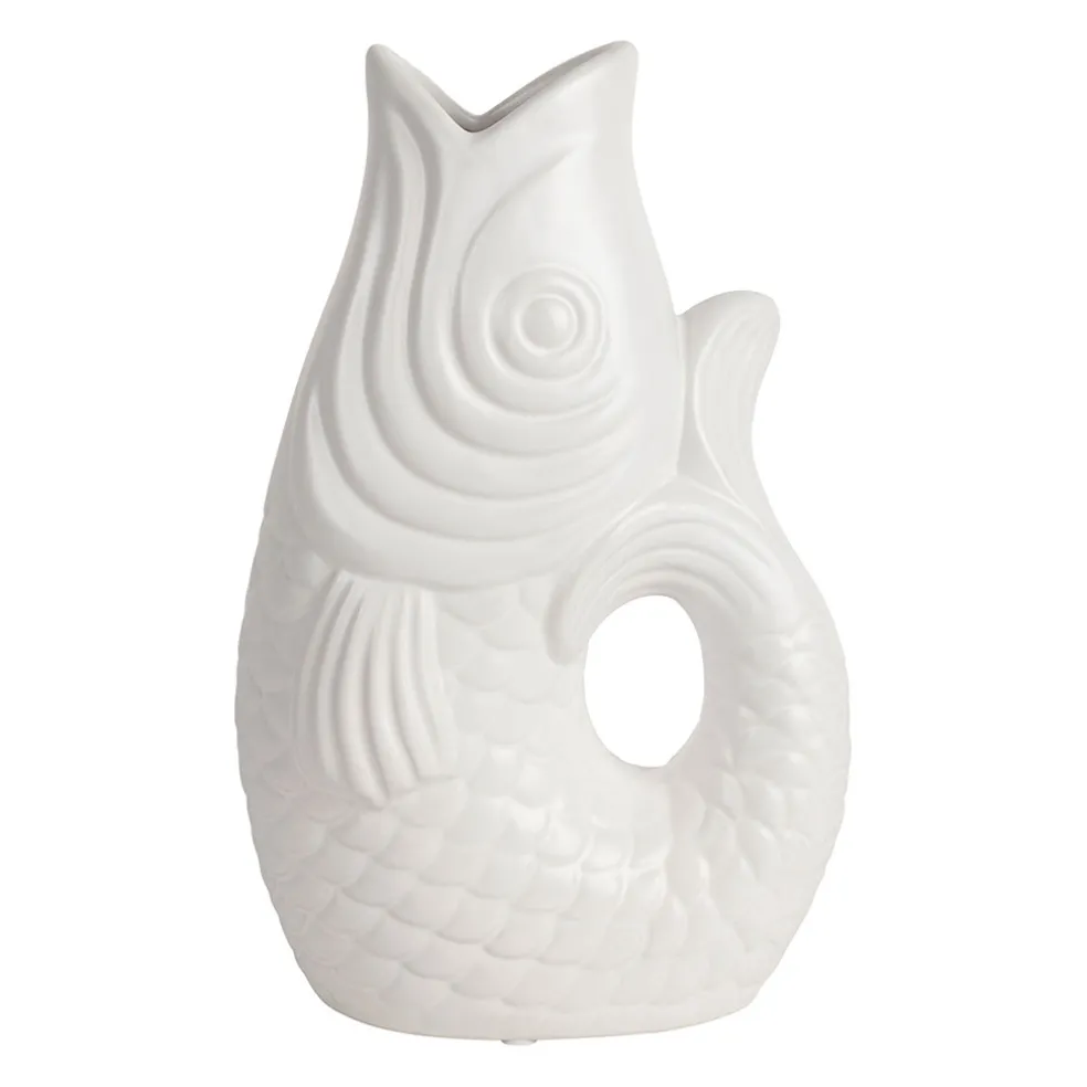 Vase poisson en grès blanc h30.5cm - mer